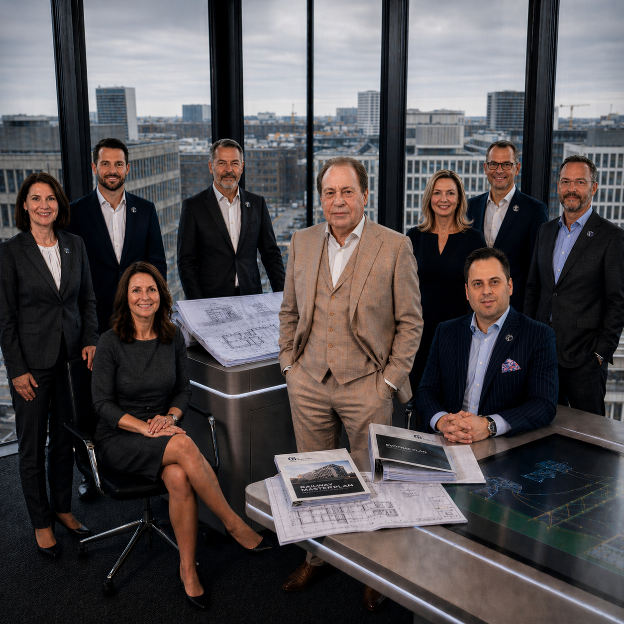 Zespół ITC Europe — doradcy techniczni i audytorzy energetyczni w biurze w Warszawie, z dokumentacją projektową obiektów przemysłowych.